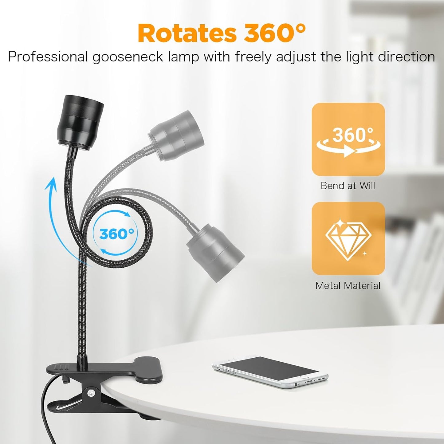 LED Reading Lights for Bed Headboard, Zoomable Clip Light with 360° Flexible Gooseneck, 3 Color Modes & 10 Brightness Levels, USB Powered Book Light for Headboard, Desk, Dorm & Study