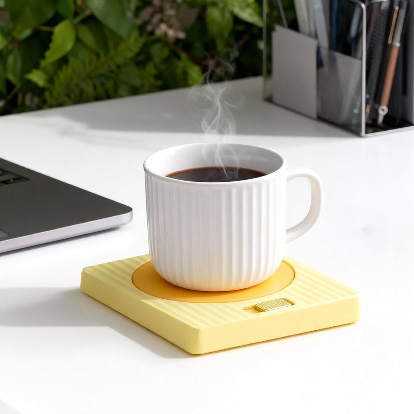 Desk Coffee Mug Warmer for Office: Compatible with All Cup for Career Women | 13W 2-Temp Adjustable Electric Heated Coaster Tea Cup Hot Plate - Gifts for Wife (Wood Grain Color)