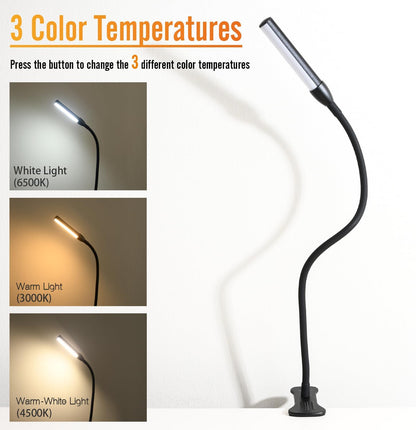 Clip on Reading Lamp, Clip Light, Warm & Daylight & White Light 3 Colors, Eye-Care Clamp Lamp with 10 Dimmable Illumination Modes