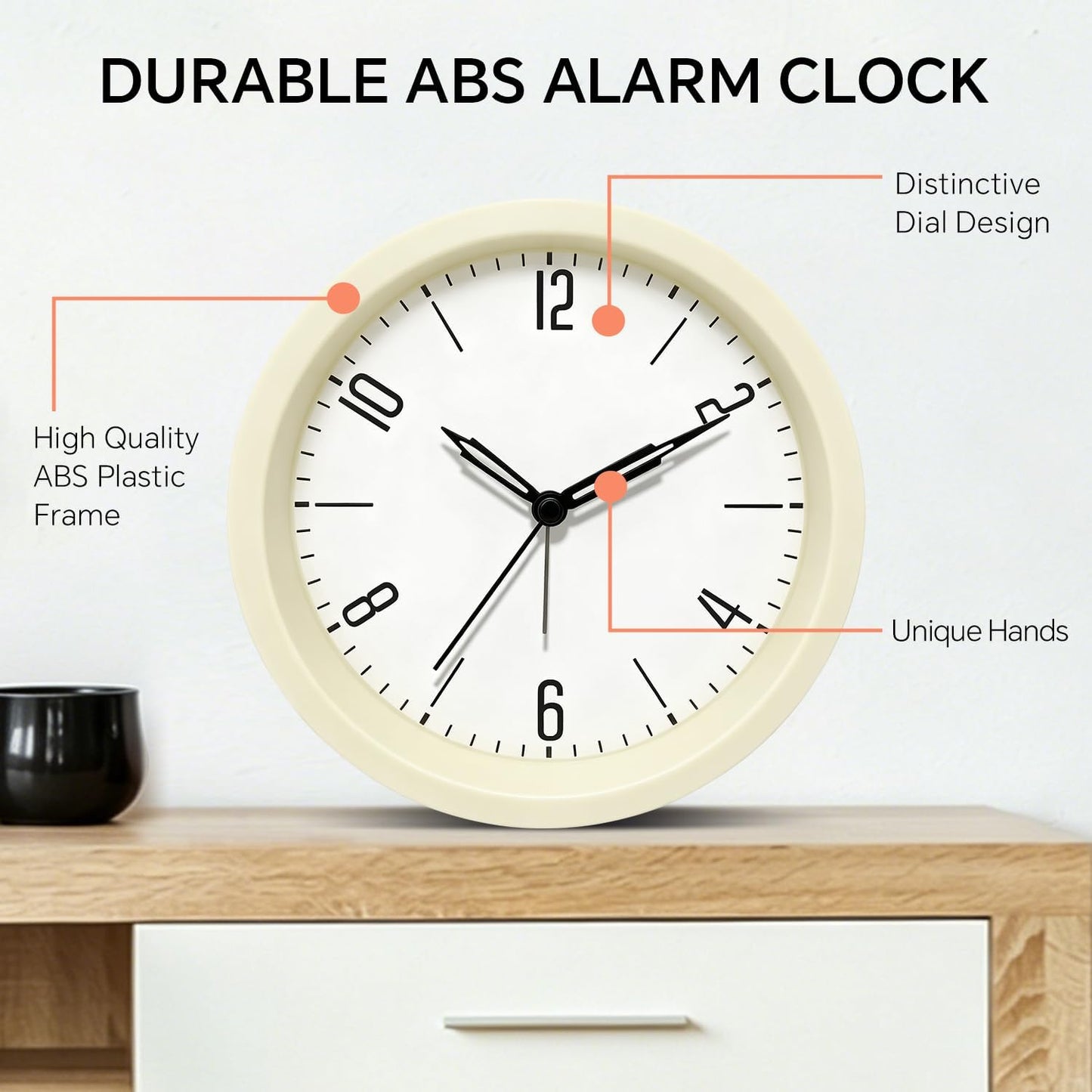 Silent Analog Loud Alarm Clock for Bedrooms, 4.5" Battery Operated Alarm Clock with Modern Round Design, Plastic Small Desk Clock for Heavy Sleepers Adults Teens Seniors College Dorms, Green