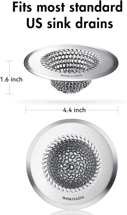 Kitchen Sink Drain Strainer,Patented Reversible Chain Mesh Basket Anti-Clog | Revolutionary Sink Strainer，Easy Clean，Fast Drainage，304 Stainless Steel Rust-Proof，4.4" Large Capacity Food Catcher，Handmade