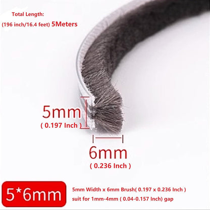16 Ft (5m) 196 Inch Sliding sash Windows Doors Tape Pile Draught excluder Brush Seal Strip weatherstrip 7mm x 12mm (7/24 1/2 Inch, Gray)