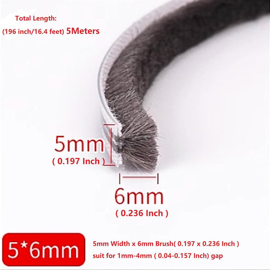 16 Ft (5m) 196 Inch Sliding sash Windows Doors Tape Pile Draught excluder Brush Seal Strip weatherstrip 7mm x 12mm (7/24 1/2 Inch, Gray)