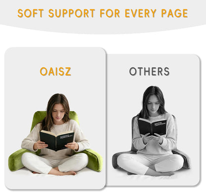 OAISZ Reading Pillow for Sitting in Bed with Shredded Memory Foam, Grey | 19-Inch Back Pillow for Sitting Up in Bed, Extended Arms, Side Pockets, Supportive Adjustable Pillow Removable Washable Cover