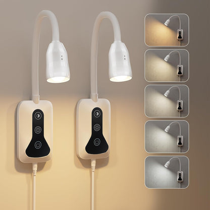 Wall Mounted LED Reading Light for Bed Headboard - 5 Color & Brightness Levels Dimmable Book Light with Touch/Wave Control, USB Output - Night Reading Lamp for Books in Bed