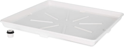 Camco Stackable Washing Machine Drain Pan - Measures 25″ (L) x 27″ (W) ID & 28″ (L) x 30″ (W) x 2 7/16″ (H) OD - Great for Apartment-Sized Washers/Stackable Units - 1"/1.5" PVC Drain Fitting (21006)
