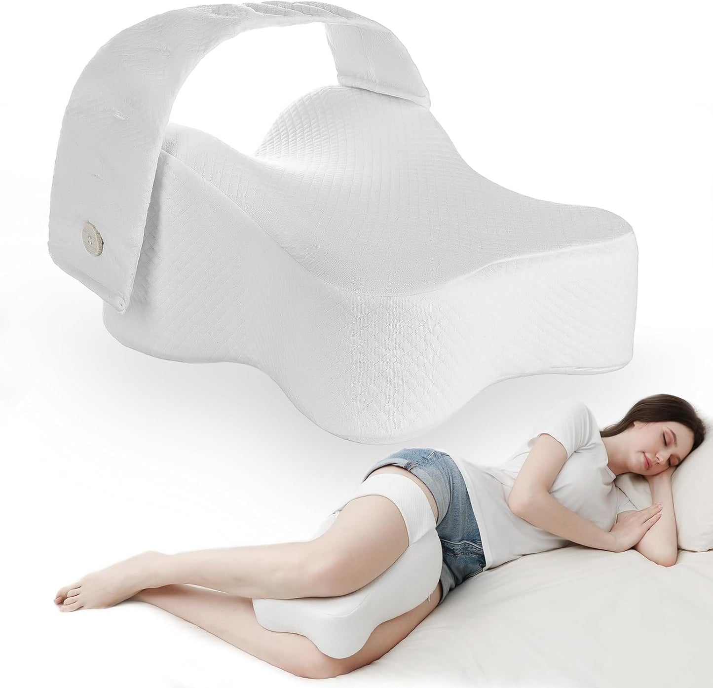Pregnancy Knee Pillow for Side Sleepers with Strap, Memory Foam Leg Pillow for Sciatica Pain Relief, Hip & Back Support, Alignment Cushion for Pregnant Women, Post Surgery Leg Elevation (Gray)