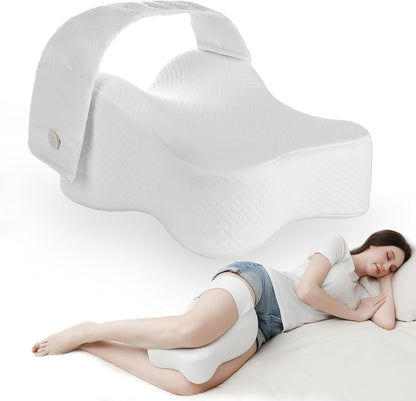 Pregnancy Knee Pillow for Side Sleepers with Strap, Memory Foam Leg Pillow for Sciatica Pain Relief, Hip & Back Support, Alignment Cushion for Pregnant Women, Post Surgery Leg Elevation (Gray)