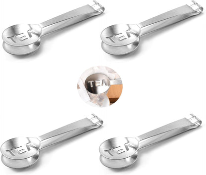 Tea Bag Squeezer, 2Pcs Gold & 2Pcs Silver, Stainless Steel | Clip On Strainer, Tea Spoon Tongs, For Loose Tea Ice Sugar Cubes, Tea Bag Holder, Tea Accessories For Tea Drinkers