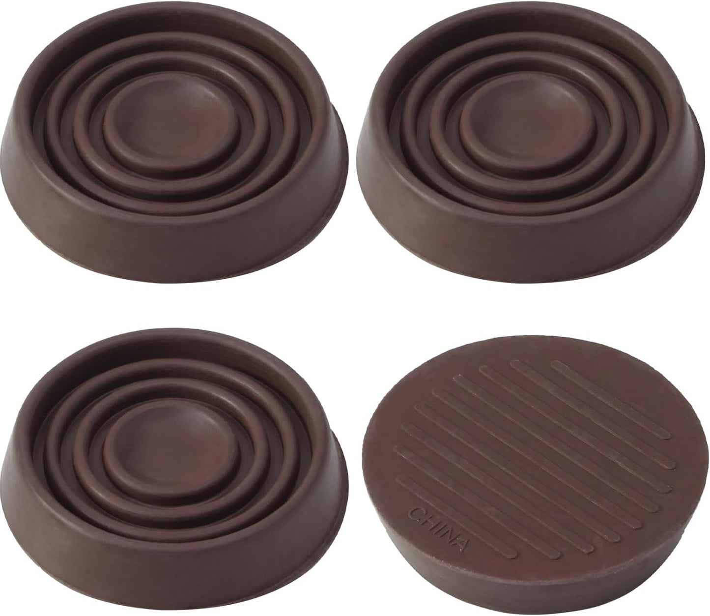 4 Pack 1.5 Inch Round Rubber Caster Cups Floor Protector Brown | Dense Rubber Anti-Slip Firm Grip, Floor Protection From Scratches, Slide-In No Tools Needed, Blends With Wood Metal Finishes
