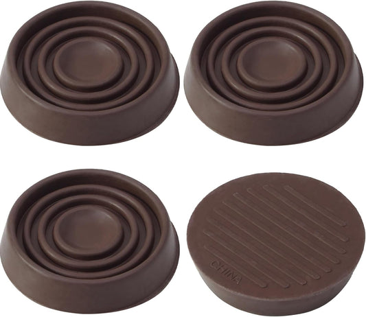 4 Pack 1.5 Inch Round Rubber Caster Cups Floor Protector Brown | Dense Rubber Anti-Slip Firm Grip, Floor Protection From Scratches, Slide-In No Tools Needed, Blends With Wood Metal Finishes