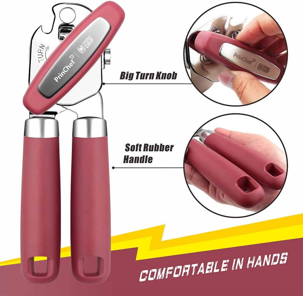 PrinChef Manual Can Openers with Magnet, No-Trouble-Lid-Lift, Handheld Can Opener Smooth Edge with Sharp Blade, Large Effort-Saving Handles, Easy Grip & Heavy Duty, Black