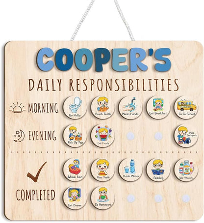 Daily Routine Chart for Kids, Visual Schedule, Routine Chart for Toddlers 3-5, Morning Bedtime Routine Chart for Toddlers, Wooden Chore Chart for Kids