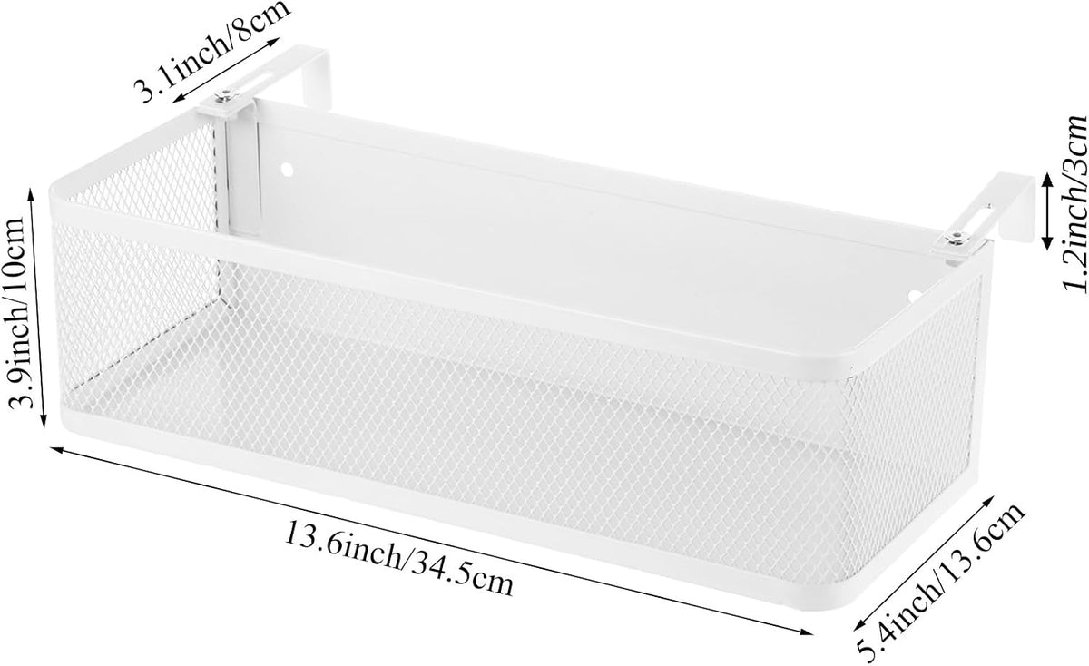 STARVAST 1 Pc Bedside Caddy Shelf, White Bed Shelf for Bunk Bed, Carbon Steel Dorm Room Essentials Organizer with 2 Hooks for Phone, Books, Snacks, Headphones and Rails
