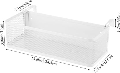STARVAST 1 Pc Bedside Caddy Shelf, White Bed Shelf for Bunk Bed, Carbon Steel Dorm Room Essentials Organizer with 2 Hooks for Phone, Books, Snacks, Headphones and Rails