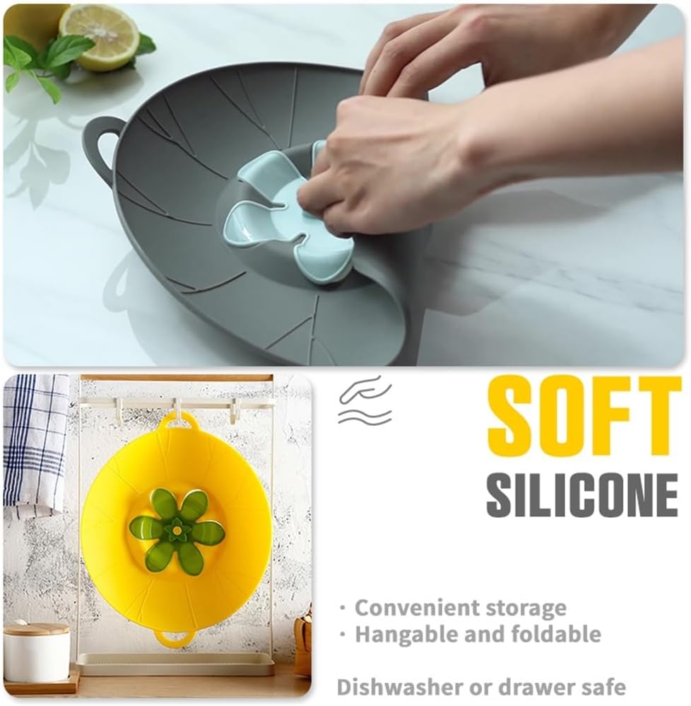 Silicone Boil Over Spill Safeguard - Food Grade Kitchen Stopper Lid For Pots And Pans - Eco-Friendly Silicone Cover In Grey And Yellow(Beige,Small)