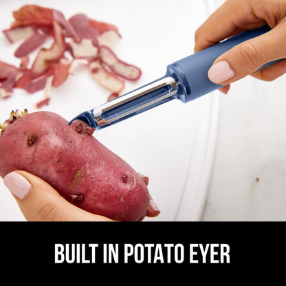 GORILLA GRIP® Patented BPA-Free Vegetable Peeler, Extra Sharp Swivel Stainless Steel Blades with Guard, Comfortable Soft Handle, Easily Peel Carrots Fruit, Potato Eye Remover, Washer Safe Turquoise