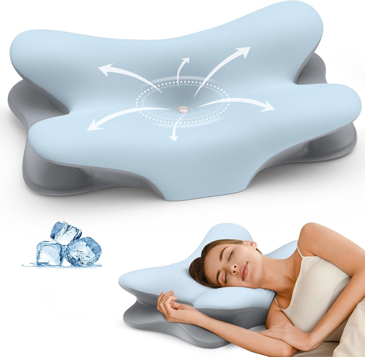 Cervical Pillow for Neck Pain Relief, Ergonomic Neck Pillow for Sleeping, Contour Pillow for Neck Support, Memory Foam Pillows for Side Back Stomach Sleepers(White&Grey)