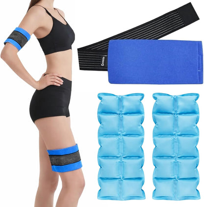 Reusable Ice Packs for Injuries (2-Pack) - Hot & Cold Therapy Gel Pack Wrap for Knee, Shoulder, Back Pain Relief, Adjustable, Flexible for Sports Injuries & Recovery (Blue)