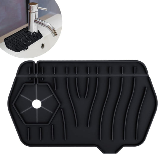 Silicone Sink Splash Guard Kitchen Splash Guard for Sink Splash Prevention Faucet Mat for Kitchen Sink Faucet Guard, Draining Mat Faucet Mat for Kitchen Sink Faucet Splash Guard（Black）