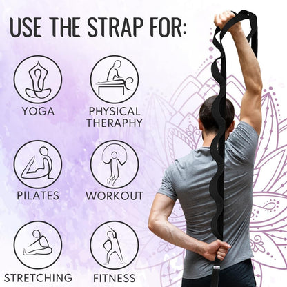 Stretching Strap with 10 Loops for Physical Therapy & Rehab | Non-Elastic Yoga Stretch Band for Hamstring, Leg, Hip & Knee Rehab, Pilates, Flexibility & Mobility Exercises for Men & Women