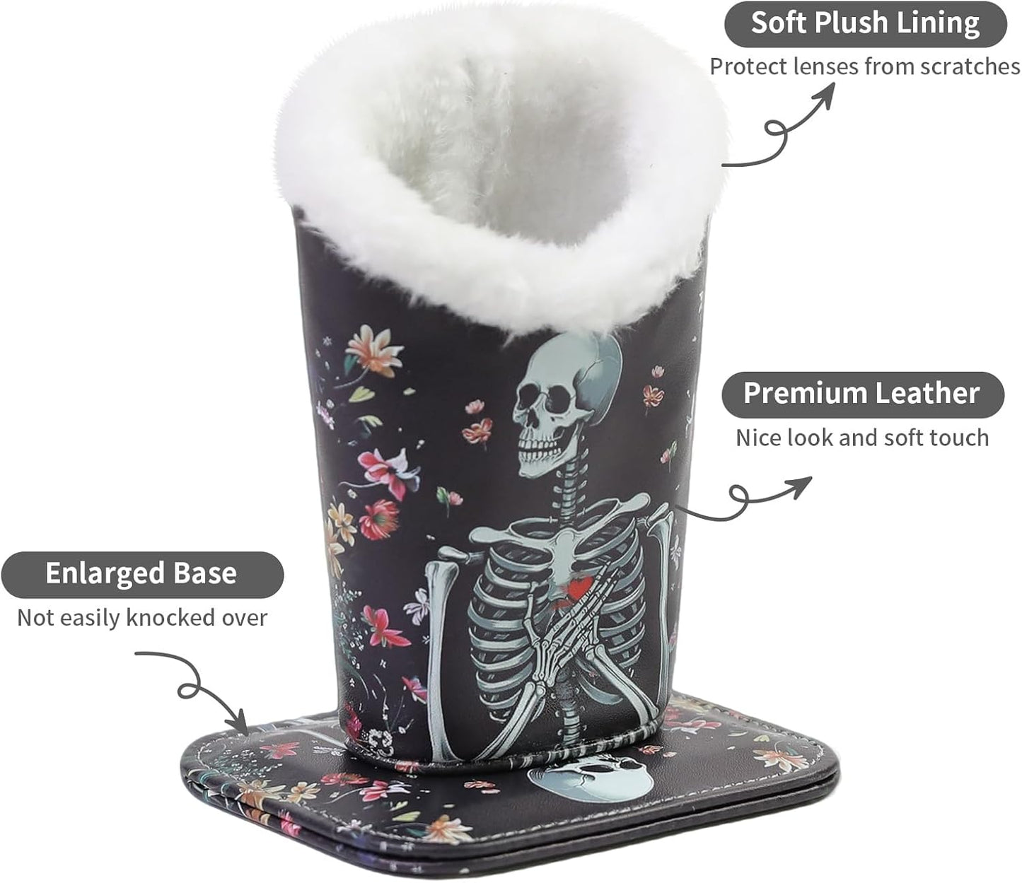 Plush Lined Eyeglasses Holder, Cute Magnetic PU Leather Glasses Stand Case for Women Men Kids