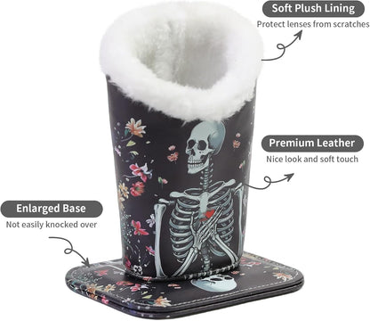 Plush Lined Eyeglasses Holder, Cute Magnetic PU Leather Glasses Stand Case for Women Men Kids