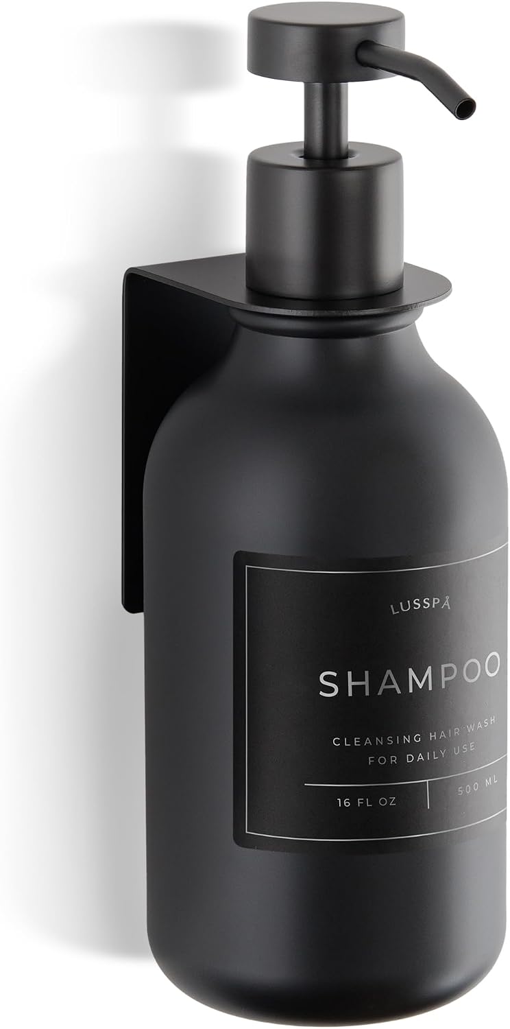 Shower Shampoo Dispenser Wall Mounted – 3 Refillable 16.9 oz Clear Bottles with Stainless Steel Pumps & No-Drill Adhesive Holders – Soap Dispenser Set for Bathroom (3 X Clear/Silver)