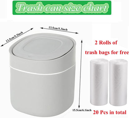 LTWQLing Mini Trash Can with Lid - Removable Small Garbage Can, Tiny Plastic Trash Bin, Pop Up Countertop Wastebasket, Counter Garbage Lint Bin for Bathroom,Office,Kitchen,Desk,Coffee Table(White)