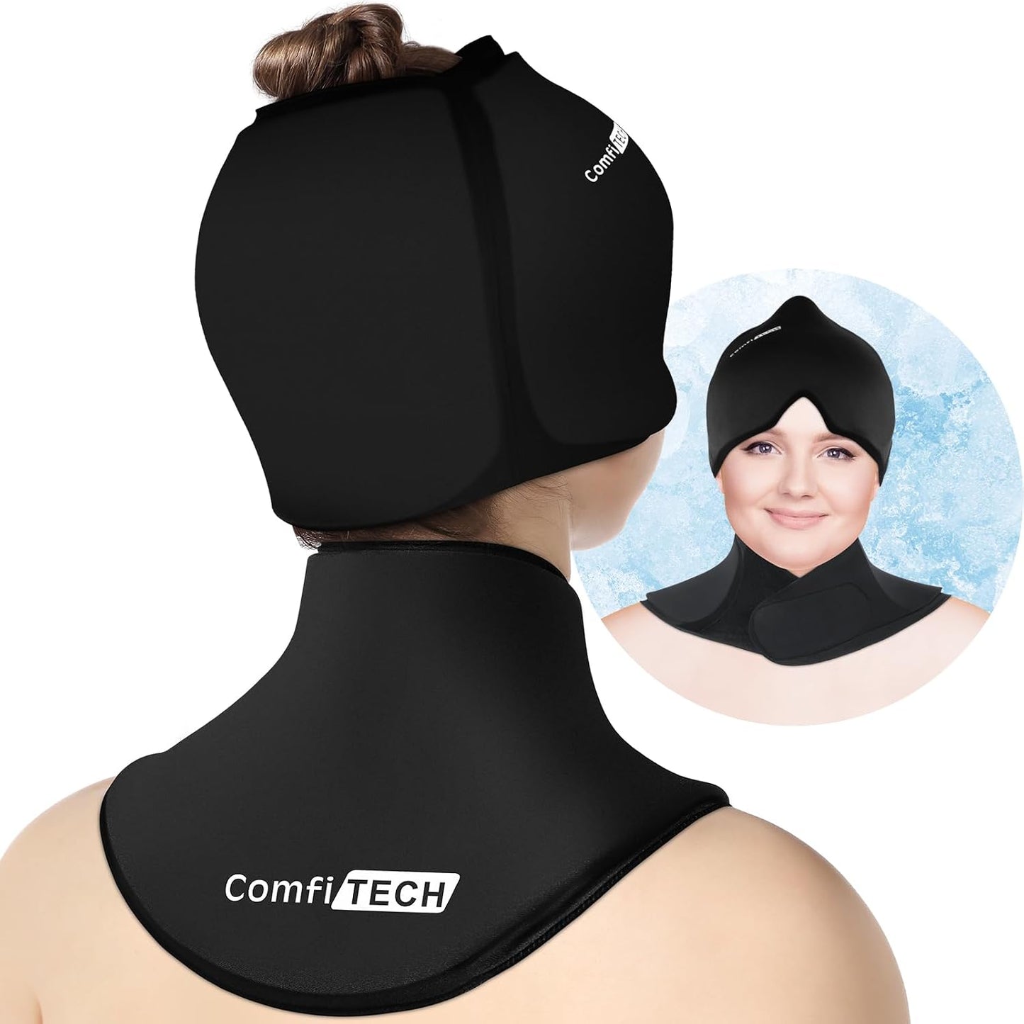 ComfiTECH Cold Cap and Neck Ice Pack Wrap Gel Combo, Care Package for Head and Cervical, Medium | Flexible after Frozen, Cold Cap & Cervical Cold Pack, Relieve Head & Eye, Stiff Neck, Office Tension, Sports Soreness