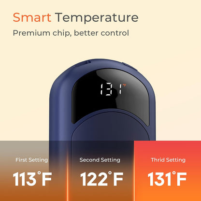Electric Hand Warmers Rechargeable, 104–131°F with Temp & Battery Display, 3 Heat Levels, Fast Heating, Smart Temp Control, Pocket-Size, Fits in Gloves, Gifts for Women & Men