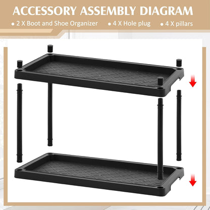 Cinnvoice Boot Tray Rack for Entryway Plastic Waterproof Shoe Mat Tray Large Storage Shelf for Indoor Outdoor Entryway Hallway Closet Use in All Seasons Black(28" d X 14.5" w X 14.5" h)