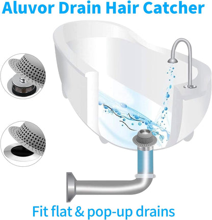 Aluvor Shower Drain Hair Catcher Bathtub Drain Cover Sink Drain Protector | Bathroom Sink & Bathtub Drain Strainer for Pop-Up & Regular Drains, Silver Grey