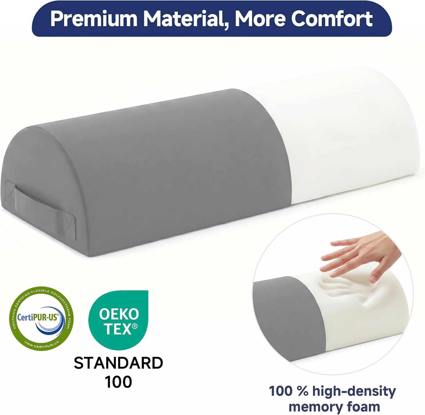 Knee Pillow for Back Sleeping - Half Moon Bolster Pillow for Legs - Cooling Under Knee Pillow for Sleeping on Back, Leg Support, Foot Elevation (Misty Blue)