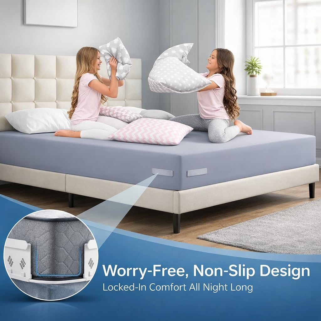 Bed Sheet Holders for Corners, Upgrade Bed Sheet Grippers Locks, 4PCS Fitted Sheet Holder Keep Sheets Firm & Tight, Non-Slip Sheet Clips for Fitted Sheets, Fit All Mattress Easy Install