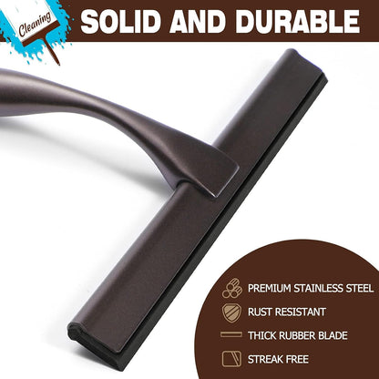 Shower Squeegee, 10-Inch Matte Black Squeegee, All-Purpose Stainless Steel Squeegee for Bathroom, Shower Doors, Mirrors, Tiles and Car Windows - 100% Streak Free