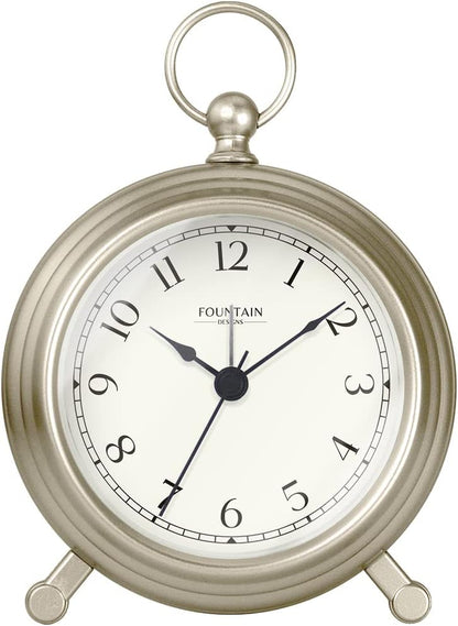 5.4" Jensen Pocket Watch Analog Alarm Clock,Morning Silver | Silent Non Ticking,Durable Metal,Loud Desk & Shelf Alarm Clocks for Bedroom,Home Office, Mantel & Living Room