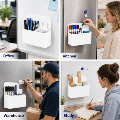 Magnetic Pencil Pen Holder, 2 PCS Magnetic Dry Erase Marker Holder for Whiteboard, Black White Magnet Storage Pencil Cup Case Fridge Organizers Locker Accessories for Office School Teacher Must Haves