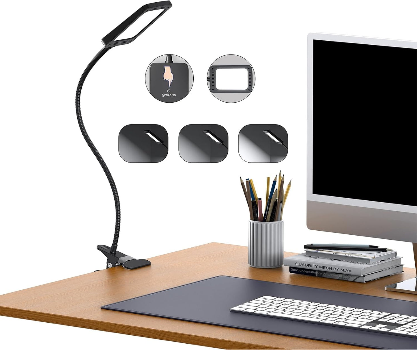 TROND LED Desk Lamp with Clamp, 1000LM Super Bright 3-Level Dimmable Desk Light 6000K Daylight, Extra-Long Flexible Gooseneck Clip on Light, Eye-Care Clamp Lamp for Painting, Workbench,Reading, Sewing | 6000K Daylight Extra-Long Flexible Gooseneck Clip