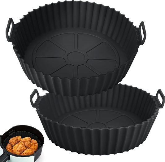 2 Pack Air Fryer Silicone Liners for Ninja, Reusable Silicone Bowl Basket Fit for 3 to 5QT Air Fryer, Replacement of Flammable Parchment Paper, Baking Tray Oven Accessories (Top 8in, Bottom 6.8in)