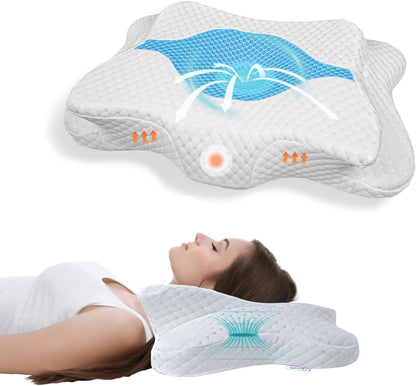 CHxxy Memory Foam Pillows, Cervical Pillow for Neck & Shoulder Pain Relief | Ergonomic Contour Bed Pillow, Soft for Side Sleep Stomach Sleeping and Back Sleeper-Queen Size&Grey