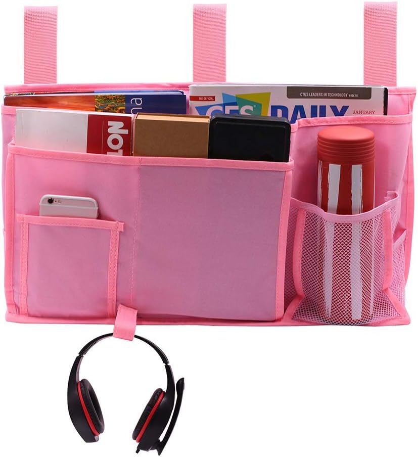 Createy Bedside Caddy Hanging Organizer Storage Bag Pocket for Bunk and Hospital Beds, College Dorm Rooms, Baby Bed Rails, Camp - 4 Pockets and 2 Hooks