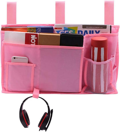 Createy Bedside Caddy Hanging Organizer Storage Bag Pocket for Bunk and Hospital Beds, College Dorm Rooms, Baby Bed Rails, Camp - 4 Pockets and 2 Hooks