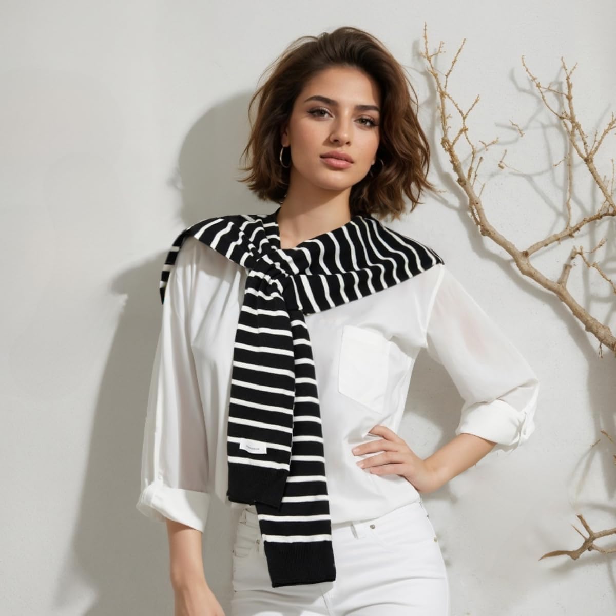 WaJuemy Women's Sweater Shawl Wraps Sleeves Knitted Collar Sweater Scarf Top Casual Lightweight Shoulder Cape Accessories