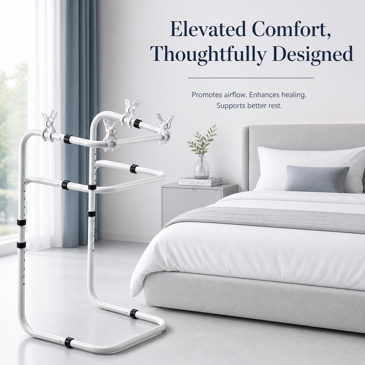 Adjustable Blanket Lifter for Feet with 4 Clips – Bed Cradle to Keep Blanket Off Your Legs, Universal Blanket Lifters for Foot of Bed, Height Adjustable Blanket Support Frame for Comfort & Recovery
