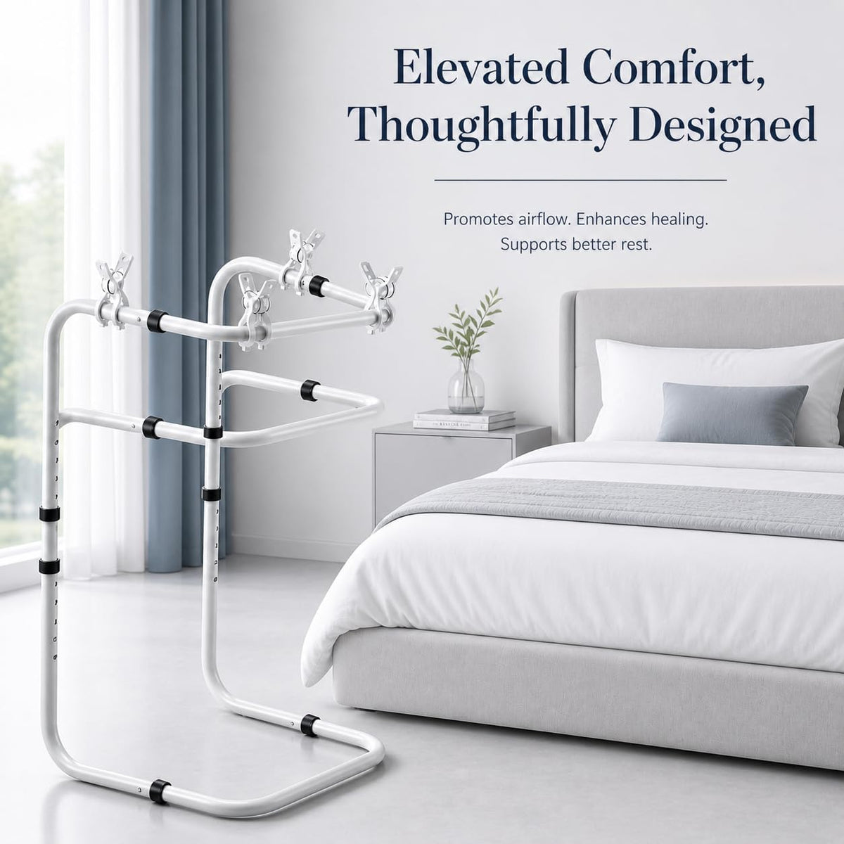 Adjustable Blanket Lifter for Feet with 4 Clips – Bed Cradle to Keep Blanket Off Your Legs, Universal Blanket Lifters for Foot of Bed, Height Adjustable Blanket Support Frame for Comfort & Recovery