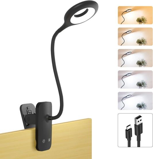 Rechargeable Clip Light, LED Bed Reading Lamp for Headboard & Desk