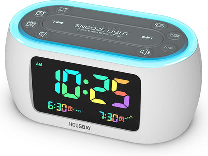 HOUSBAY Digital Alarm Clock Radio for Bedrooms with Night Light | Phone-Free Wake-Up with Dual Alarm, FM Radio for Favorite Stations, Small Radio Clock for Bedside, Battery Backup