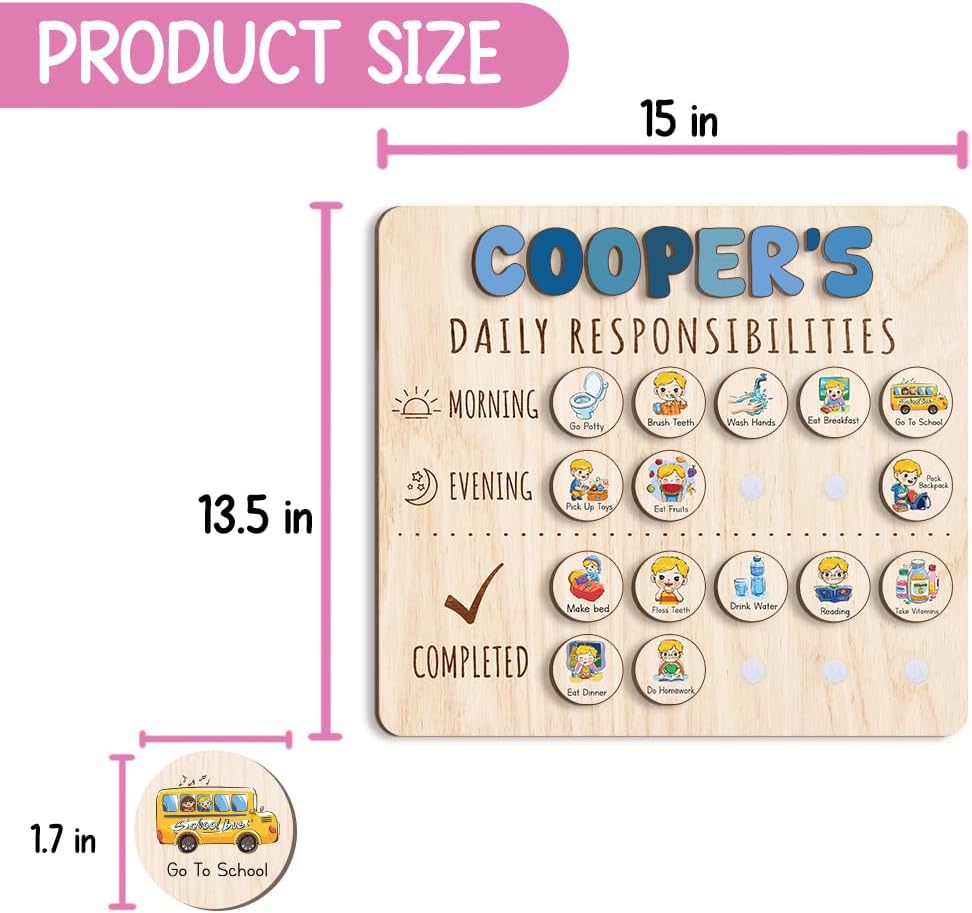 Daily Routine Chart for Kids, Visual Schedule, Routine Chart for Toddlers 3-5, Morning Bedtime Routine Chart for Toddlers, Wooden Chore Chart for Kids