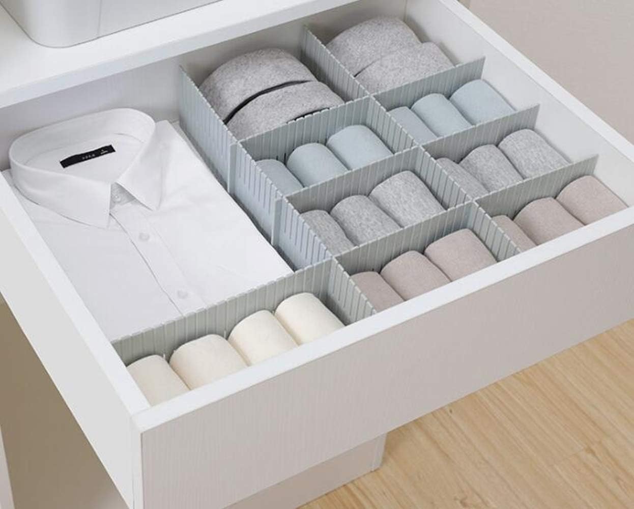 Onerbuy 8pcs Adjustable Grid Drawer Dividers DIY Plastic Closet Separator Tidy Organizer Container 32.5 * 7cm/ 12.8 * 2.8inch for Underwear Socks Belt Office Supplies(Transparent White)
